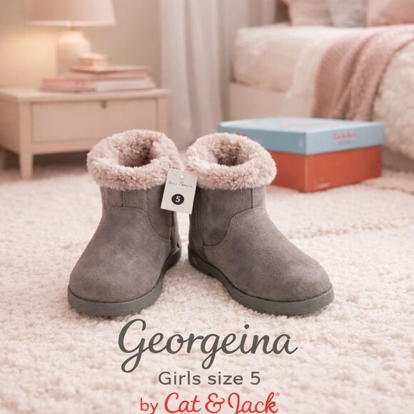 New Cat & Jack Georgeina Girls Sz 5 Gray. Faux: Suede, Fur & Sherling Boots. NIB - Picture 5 of 7